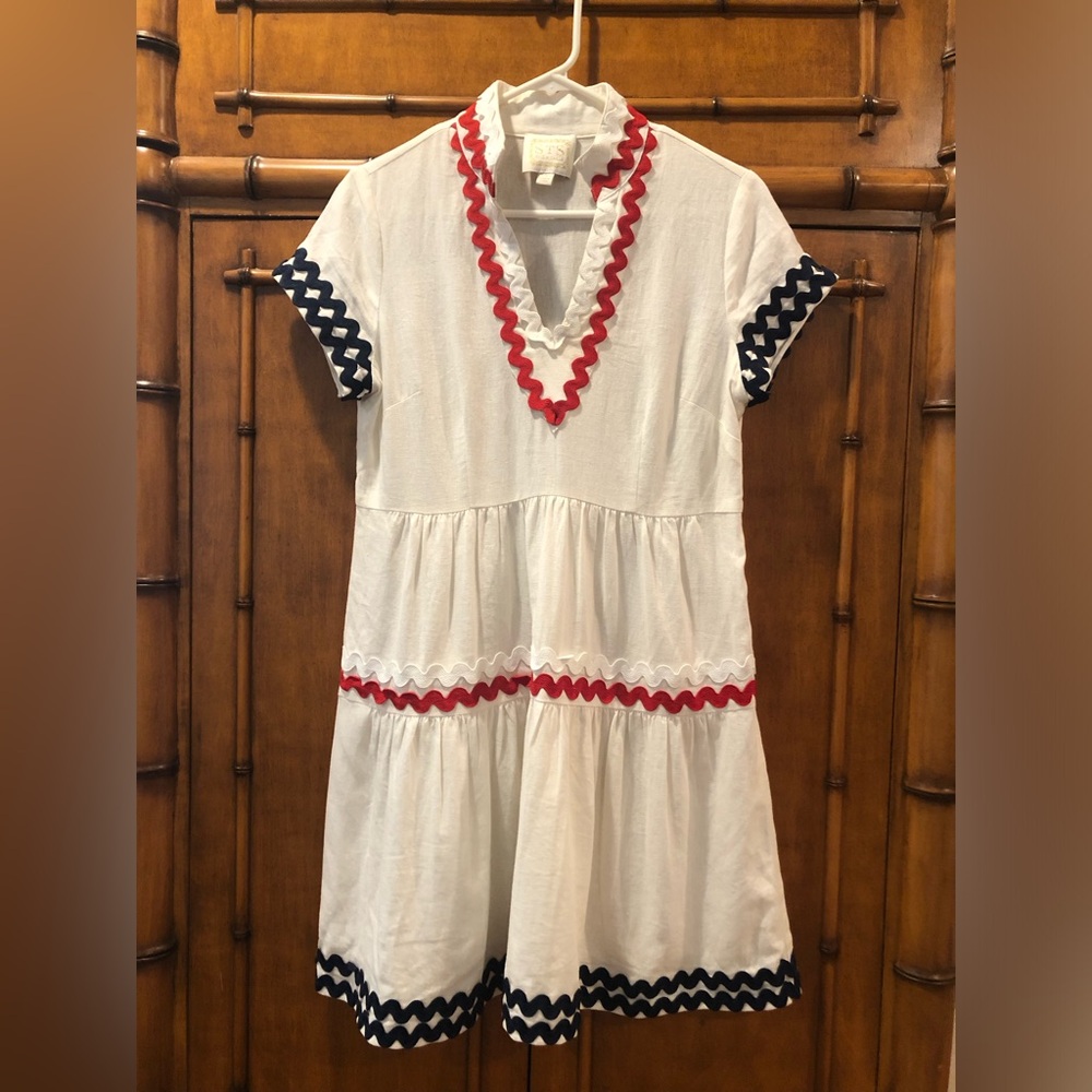 🇺🇸Womens SMALL sail to sable red white blue ric rac dress 🇺🇸